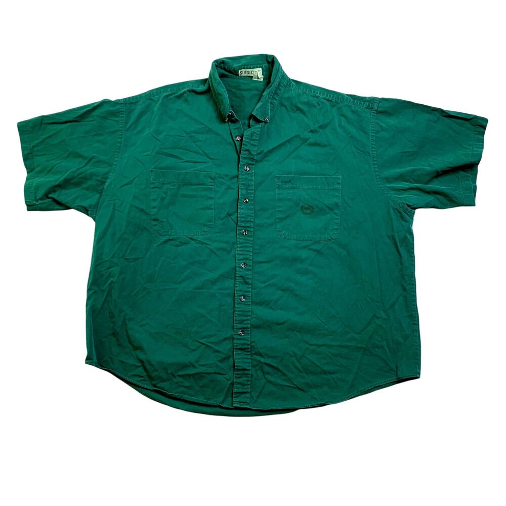 90s Plus Size Forest Green Athleisure Outdoor Staple Short Sleeve Button Down